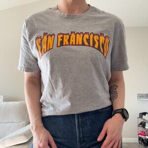 Graphic Tee - Grey w/ San Francisco Flame Text, Best for Size M